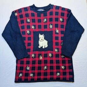 Vintage English Plaid Dog Pattern Sweater